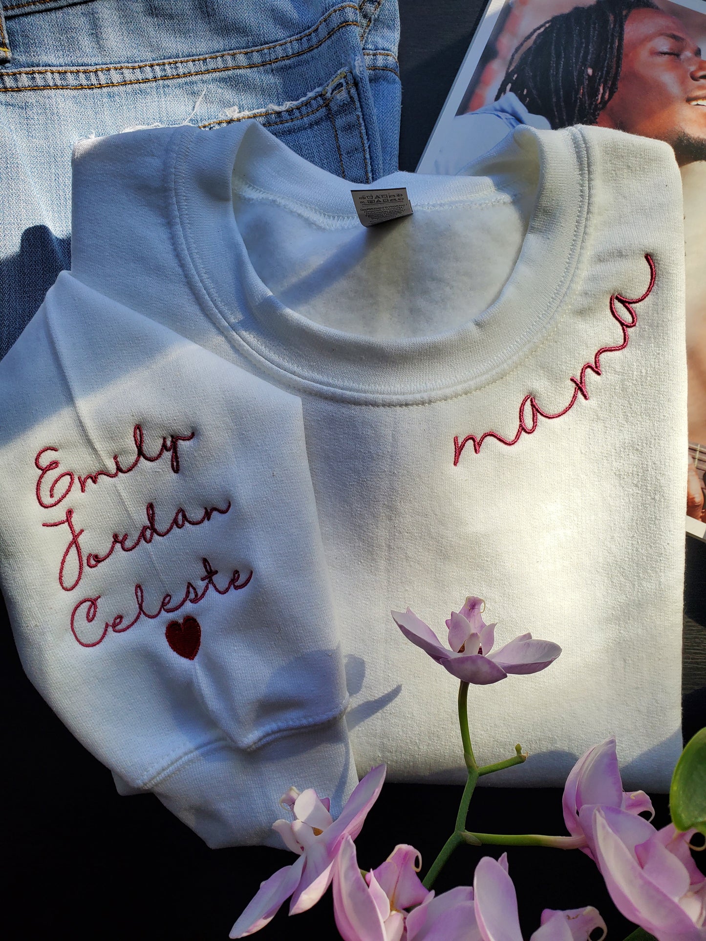 Unisex Custom Embroidered Sweatshirt With Names on the Sleeve