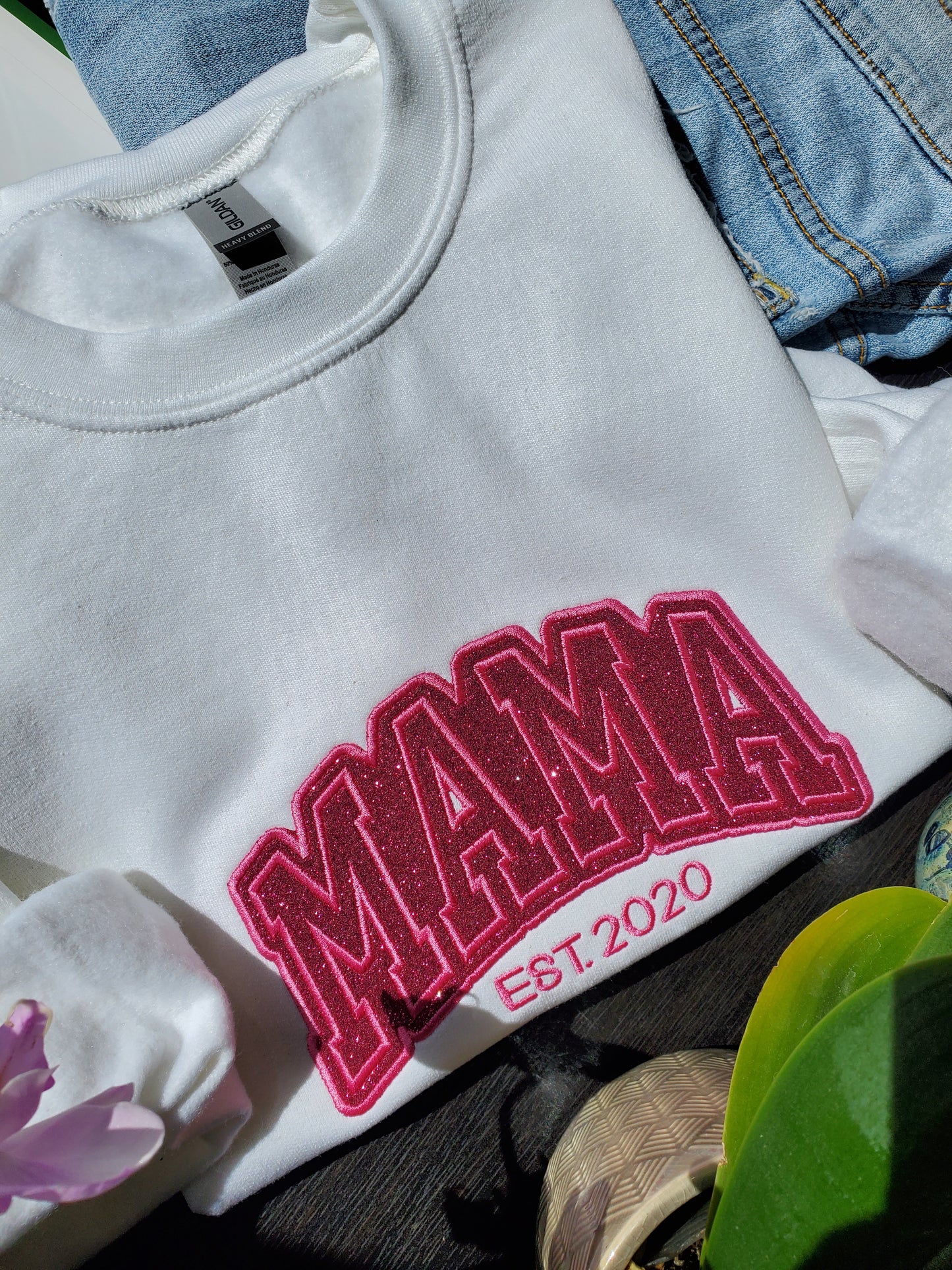 Unisex Glitter Embroidered Mama Sweatshirt