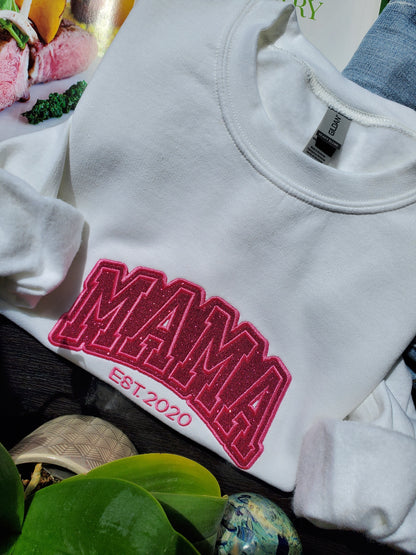 Unisex Glitter Embroidered Mama Sweatshirt