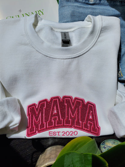 Unisex Glitter Embroidered Mama Sweatshirt