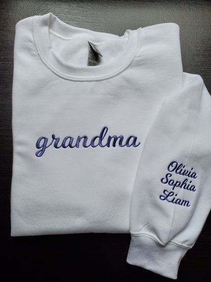 Grandma Embroidered Unisex Sweatshirt With Names on the Sleeve