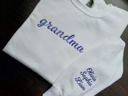 Grandma Embroidered Unisex Sweatshirt With Names on the Sleeve