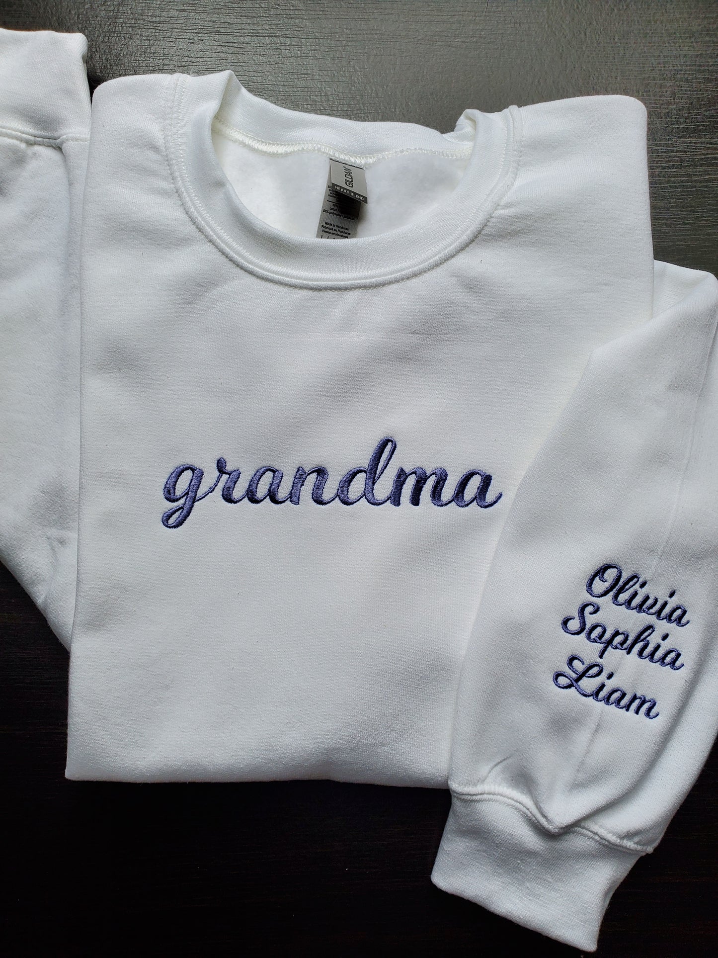 Grandma Embroidered Unisex Sweatshirt With Names on the Sleeve