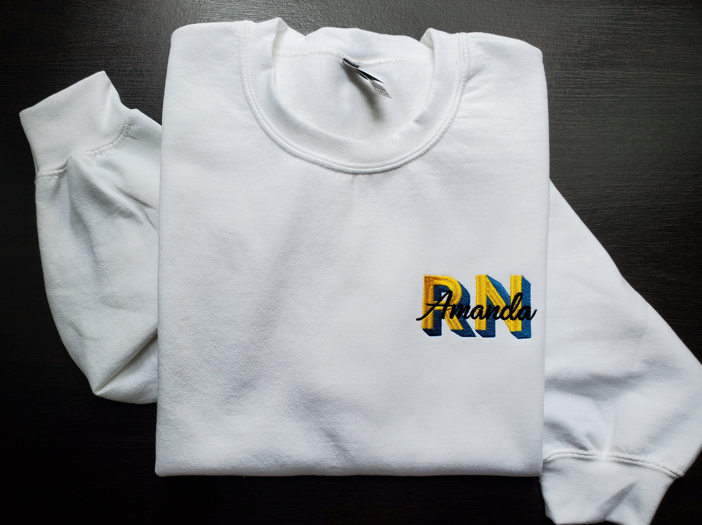 Embroidered Monogram Crewneck Sweatshirt RN with Nurse Name