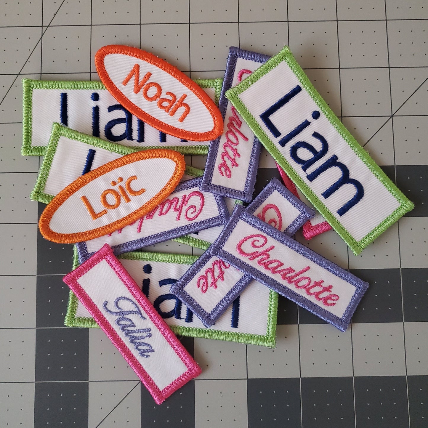 Custom Embroidered iron-on, sew-on name tag patch for Coveralls, Shirts, Jackets, Backpack, Vests, Labels, Mechanic Name - Four patch sizes