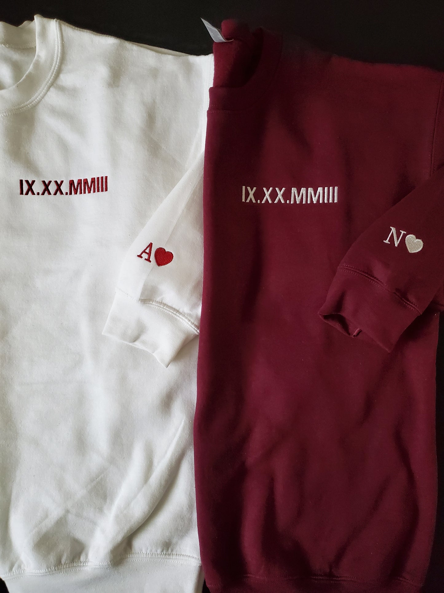 Custom Embroidered Roman Numeral Sweatshirt with Personalized Sleeve Initials