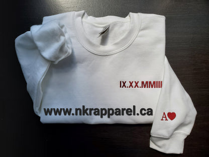 Custom Embroidered Roman Numeral Sweatshirt with Personalized Sleeve Initials