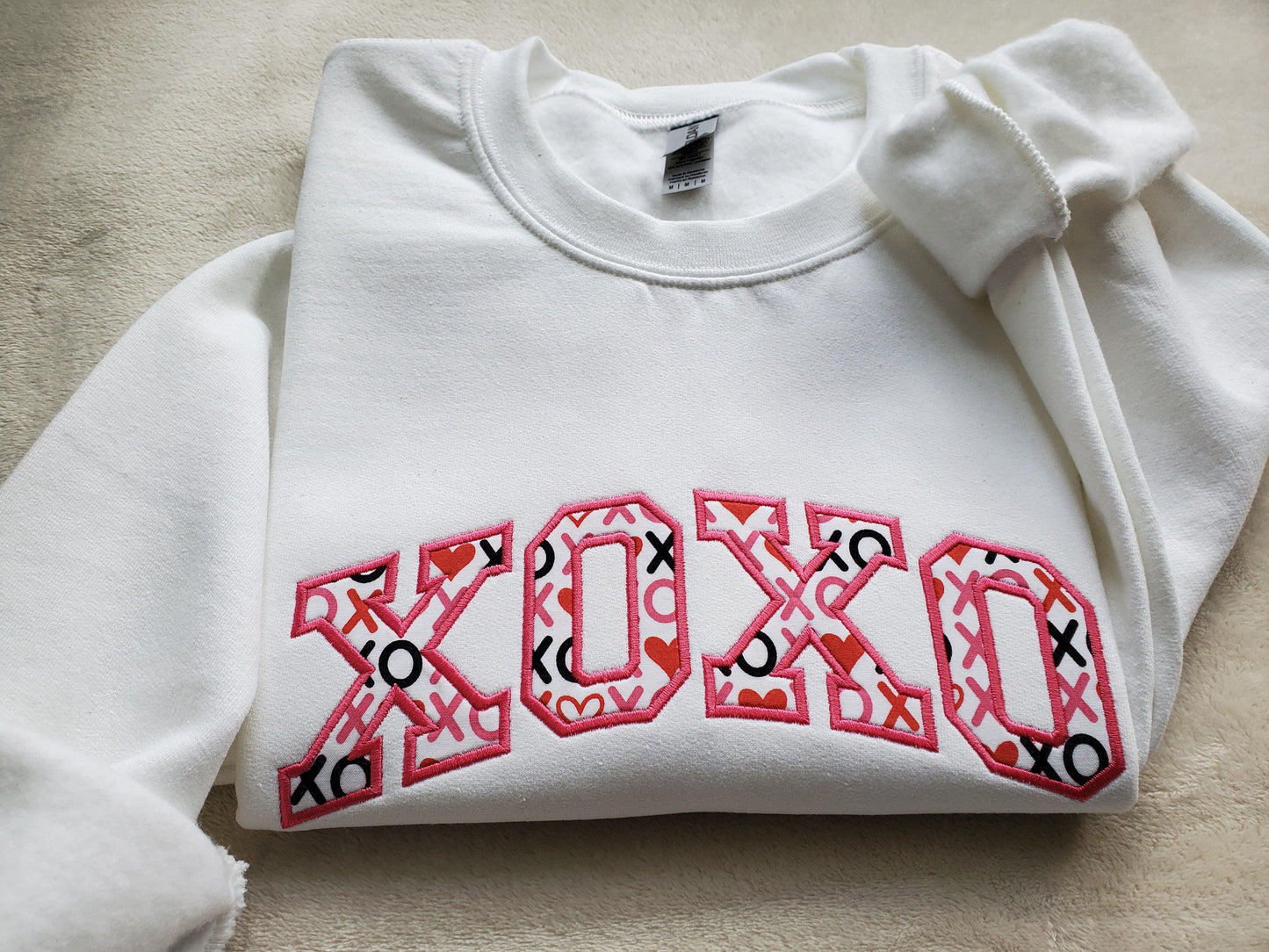 XOXO Valentines Embroidered Sweatshirt: Applique Crewneck