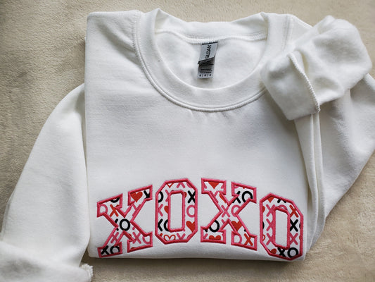 XOXO Valentines Embroidered Sweatshirt: Applique Crewneck