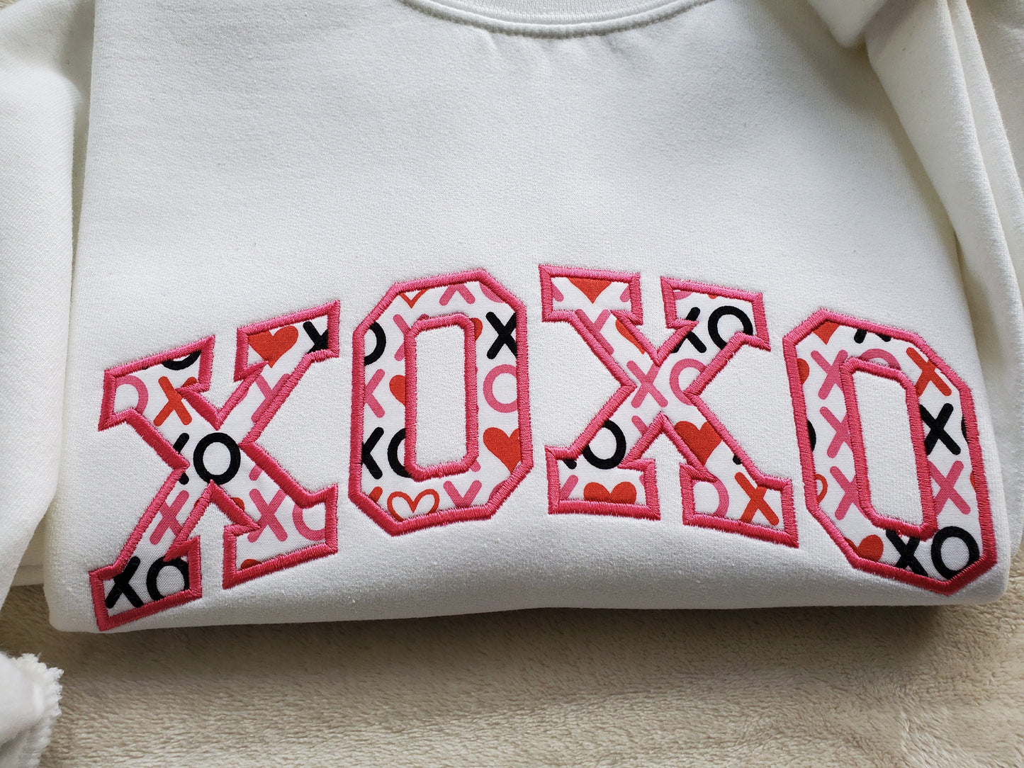 XOXO Valentines Embroidered Sweatshirt: Applique Crewneck