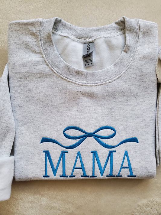 MAMA Bow Custom Embroidered Sweatshirt, Personalized MAMA Sweatshirt perfect for Mother's Day, Birthday Gift, Trendy and Cute Bow Sweatshirt