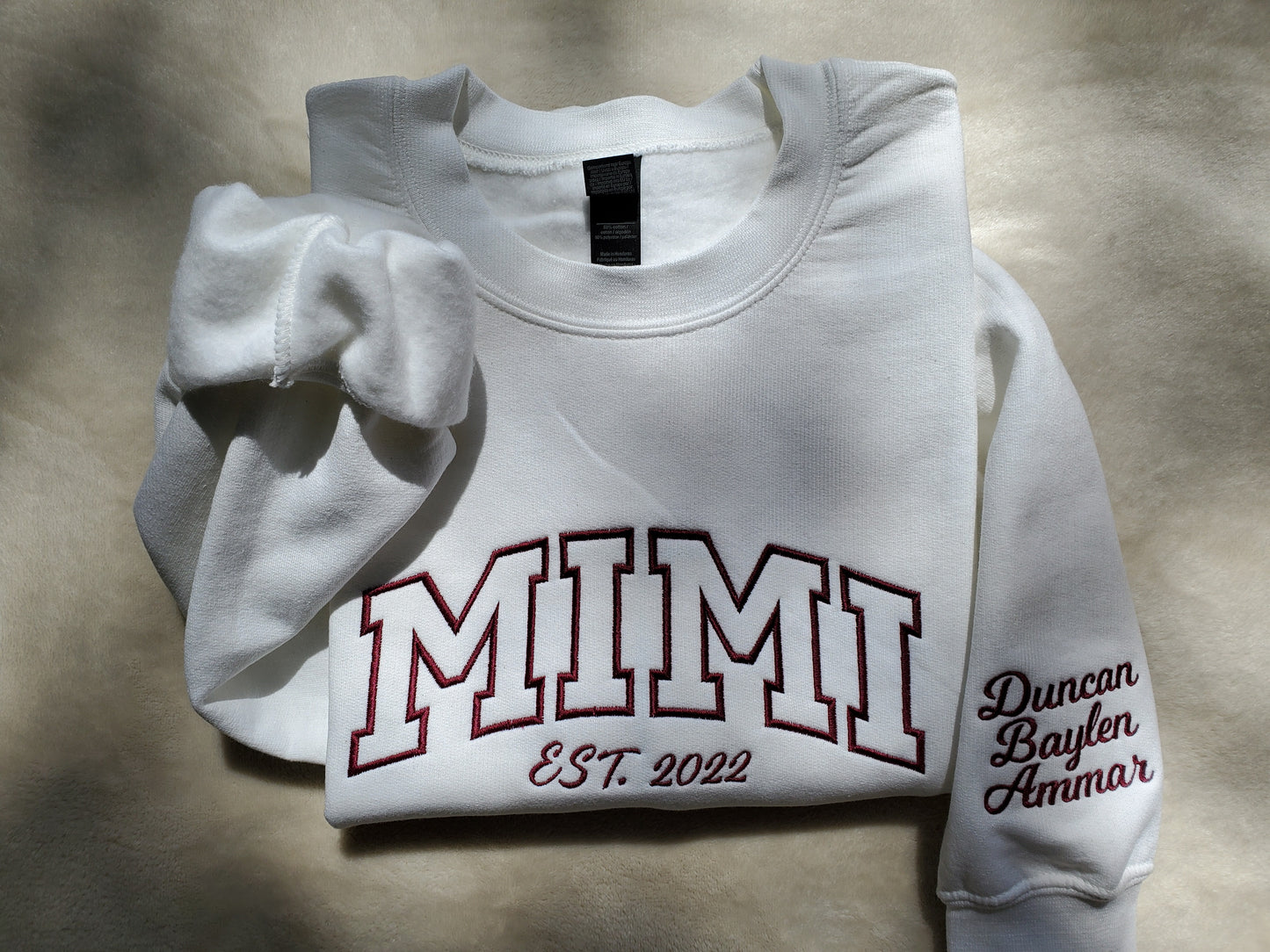 Mimi Nana Gigi Mom Custom Embroidered Sweatshirt with Grandkids Names on the Sleeve. Personalized Sweater Gift for Grandma Grammy Lovey Gram