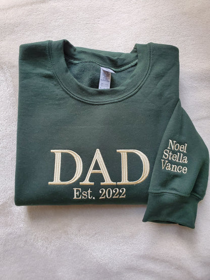 Custom Embroidered Mom and Dad Sweatshirt with kids names on the sleeve, Perfect gift for new Mom and Dad for Mother's Day or Father's Day