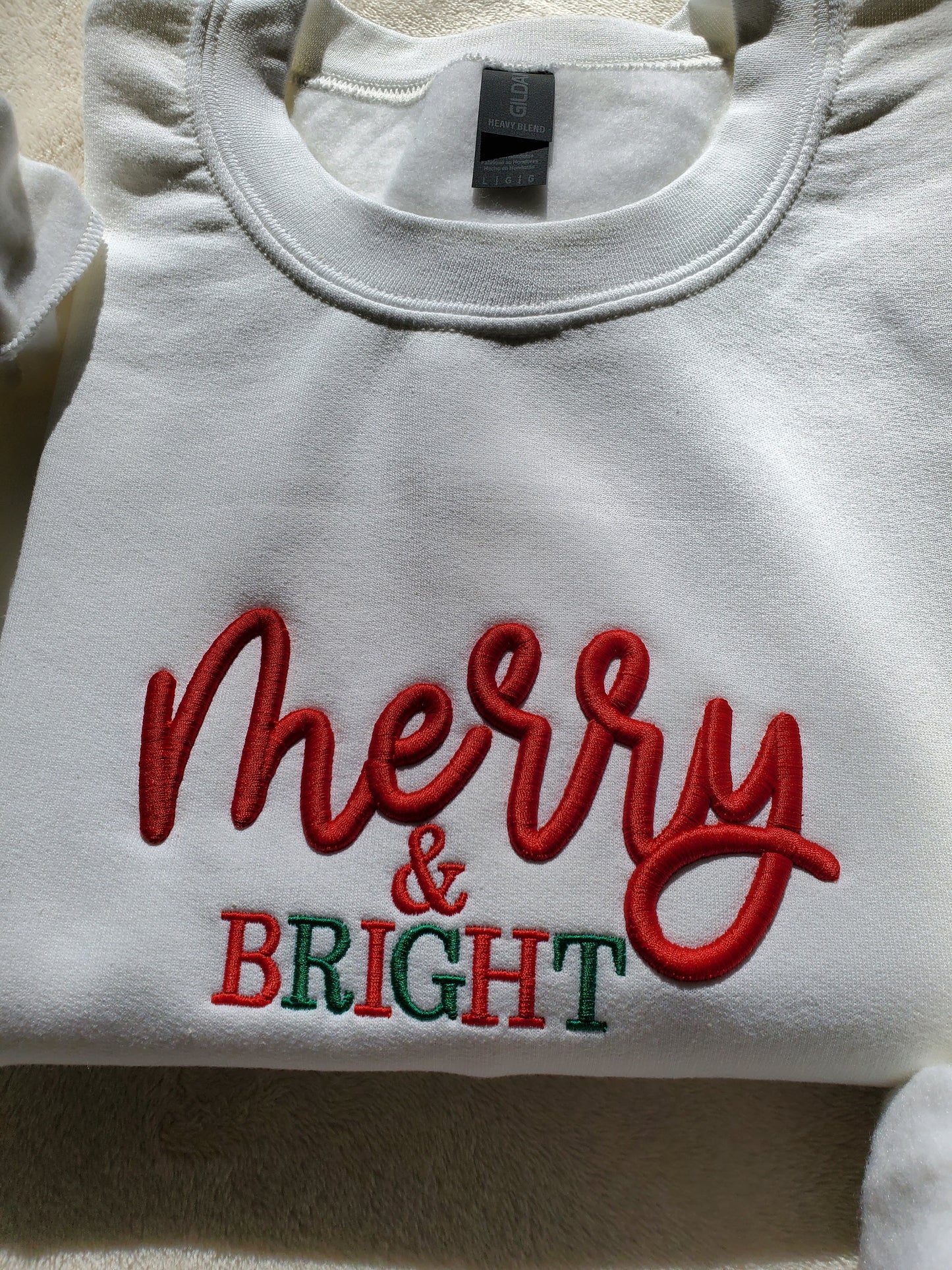 3D Puff Merry and Bright Embroidered Christmas weatshirt