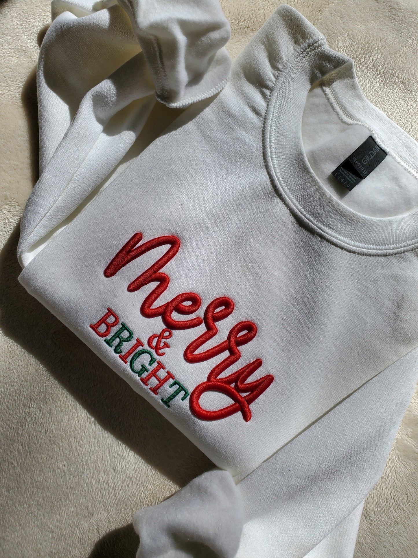 3D Puff Merry and Bright Embroidered Christmas weatshirt