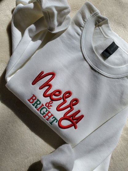 3D Puff Merry and Bright Embroidered Christmas weatshirt