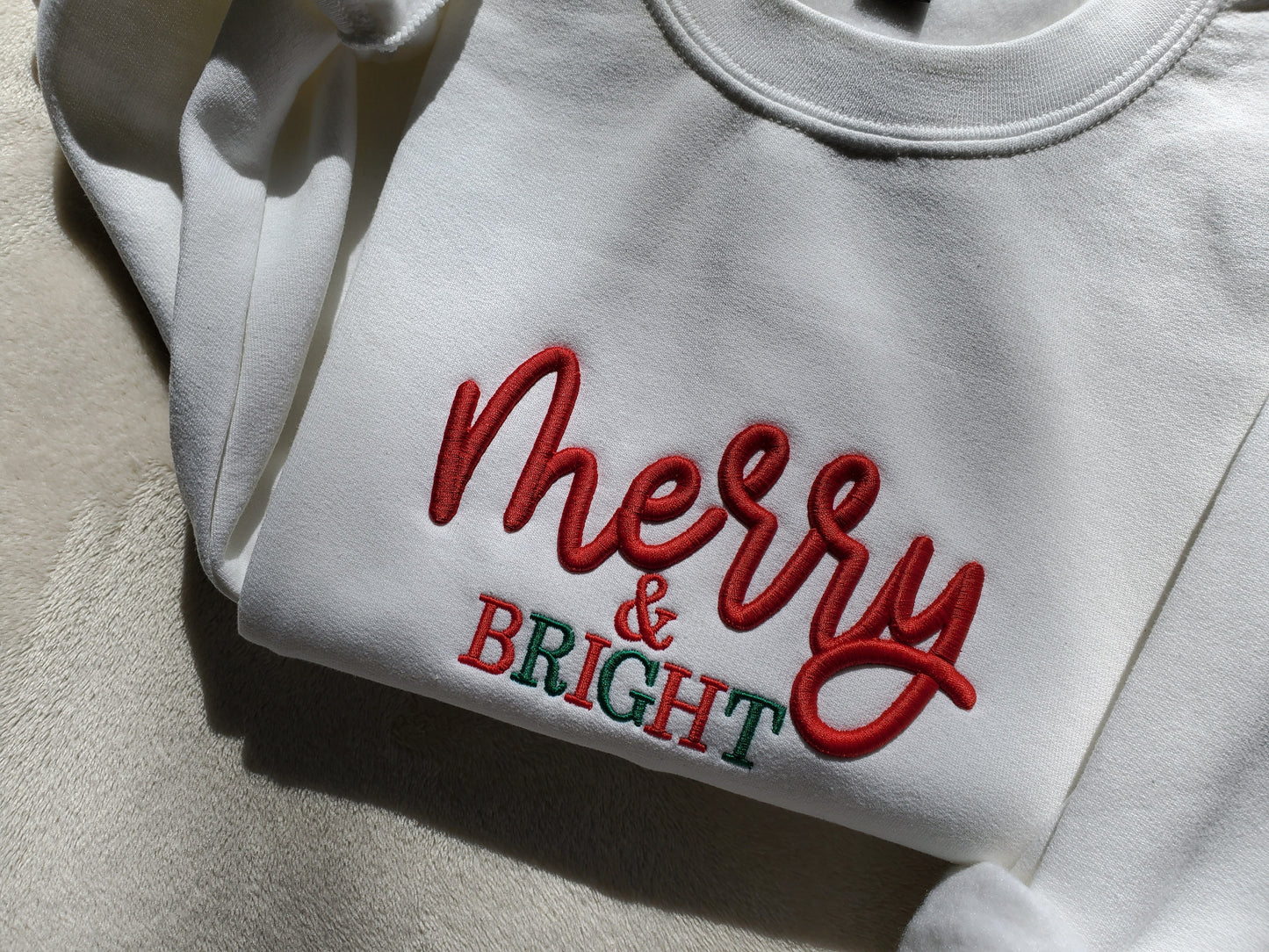 3D Puff Merry and Bright Embroidered Christmas weatshirt