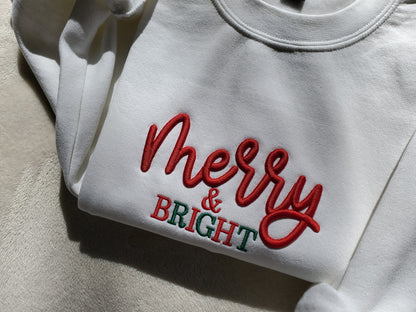 3D Puff Merry and Bright Embroidered Christmas weatshirt