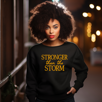 Stronger Than The Storm Embroidered Unisex Sweatshirt in Black