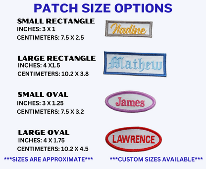 Custom Embroidered iron-on, sew-on name tag patch for Coveralls, Shirts, Jackets, Backpack, Vests, Labels, Mechanic Name - Four patch sizes